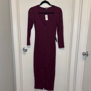 Express Burgundy Sheath Dress Midi Length Long Sleeve